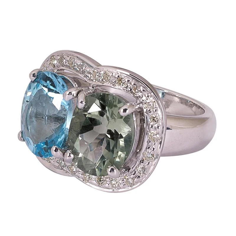 ladies-rose-gold-modern-rings-Ring- Green Quartz, Blue Topaz and Diamond  (272GS)