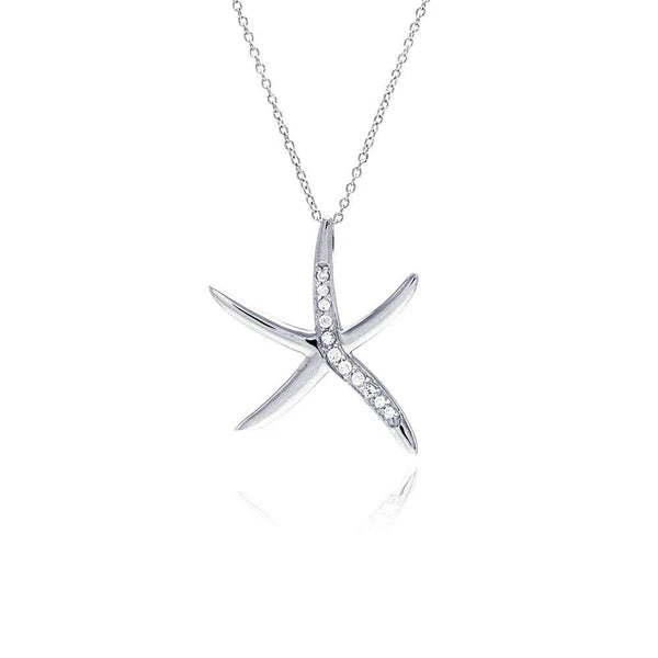 Ladies necklaces with orange calcite -Silver 925 Rhodium Plated Clear CZ Starfish Pendant Necklace