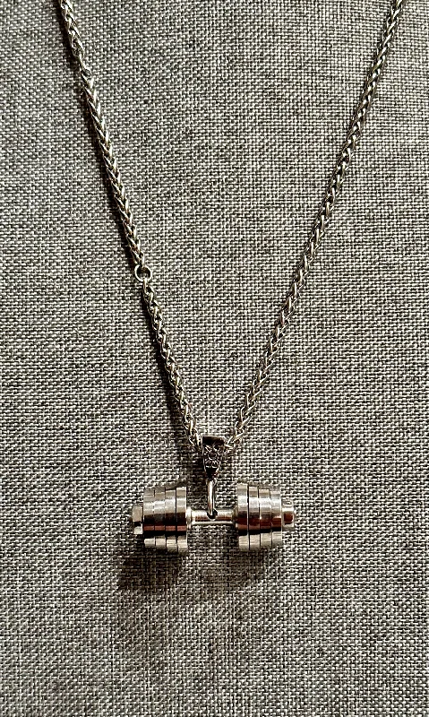 Ladies necklaces organic shapes -Silver Stainless Steel Dumbbell Necklace with a dumbbell pendant that comes apart