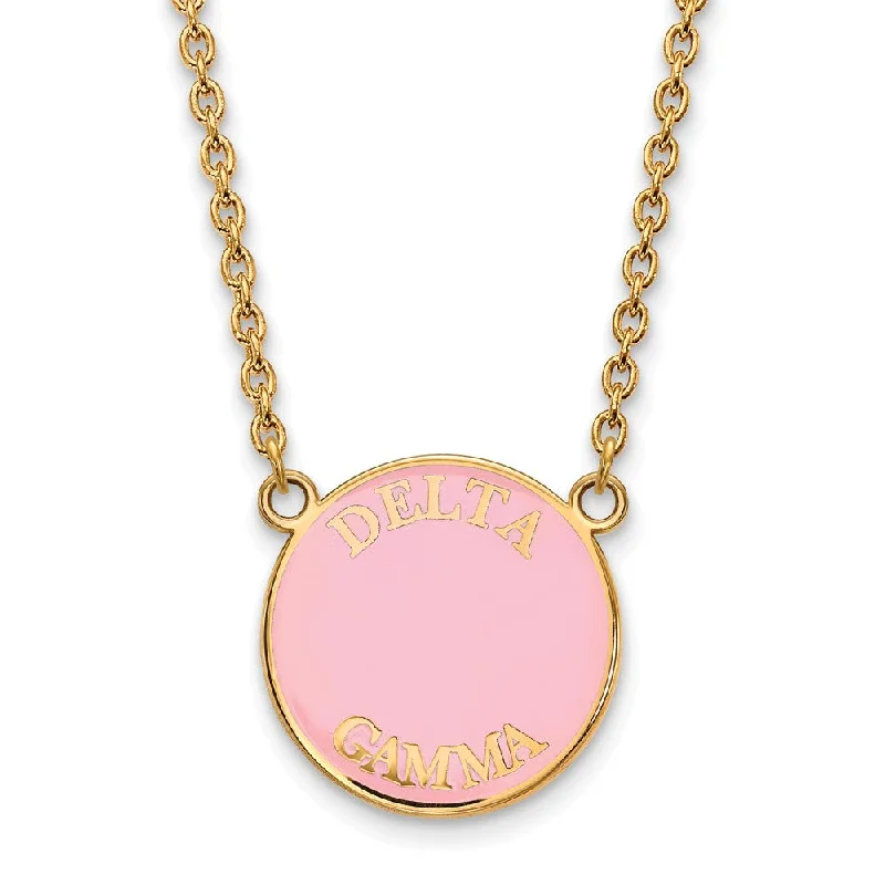 Ladies necklaces sleek strands -14K Plated Silver Delta Gamma Large Enamel Disc Necklace