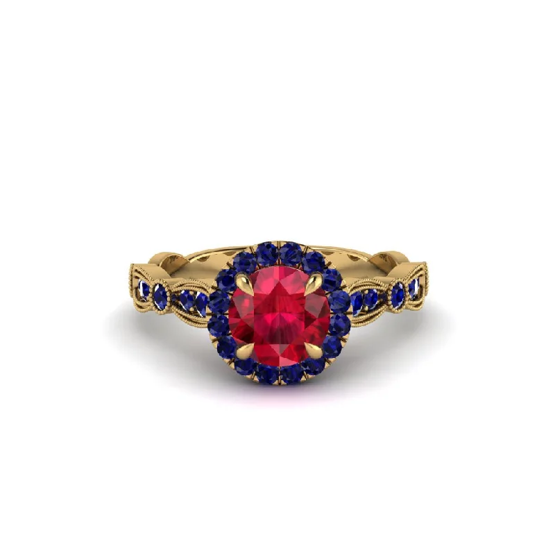 engagement-marquise-cut-gold-ring-Round Cut Ruby Radiant Eternity Engagement Ring - Kamryn No. 70