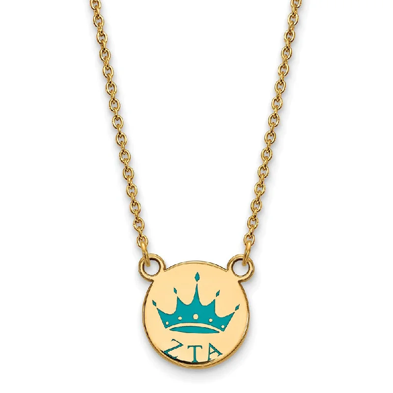 Ladies necklaces with obsidian -14K Plated Silver Zeta Tau Alpha Small Turquoise Enamel Logo Necklace