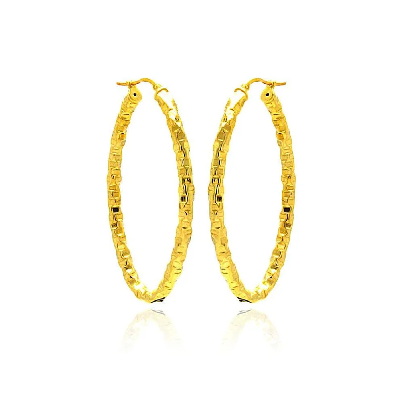 ladies-bridal-diamond-earrings-Clearance-Silver 925 Gold Plated Oval Hoop Earrings - ITE00022GP