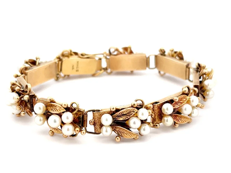 Ladies bracelets for cozy retreats -Mings Hawaii Pearl Leaf Bracelet in 14K Yellow Gold