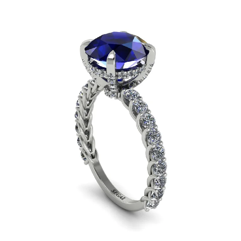 engagement-marquise-cut-silver-ring-Sapphire Twisted Band Halo Engagement Ring - Avianna No. 15