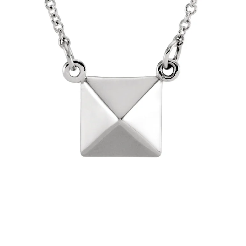 Ladies necklaces for fashionistas -Polished Pyramid Necklace in 14k White Gold, 16.25 Inch