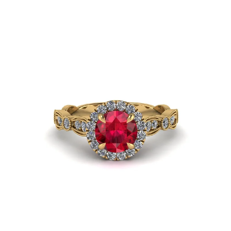 engagement-emerald-eternity-ring-Round Cut Ruby Radiant Eternity Engagement Ring - Kamryn No. 10