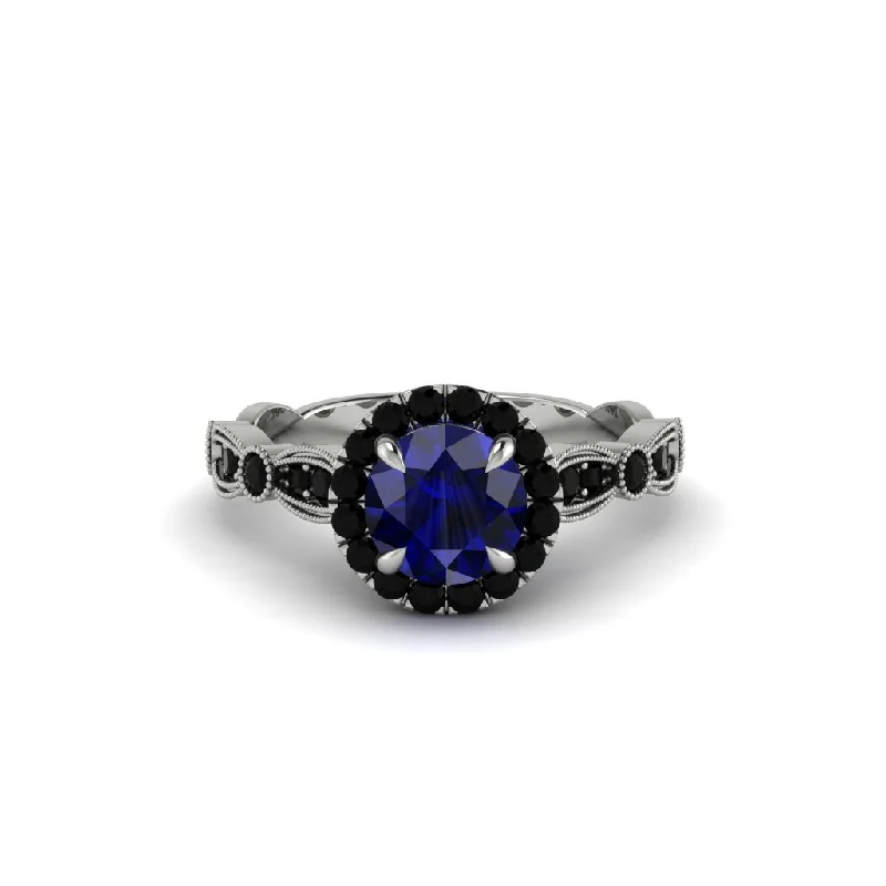 engagement-custom-pearl-ring-Round Cut Sapphire Radiant Eternity Engagement Ring - Kamryn No. 45