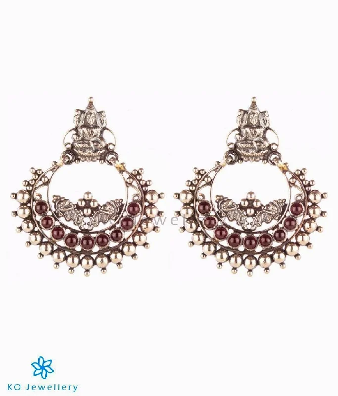 ladies-delicate-rose-gold-earrings-The Nityagata Silver Lakshmi Chand Bali Earrings(Oxidised)