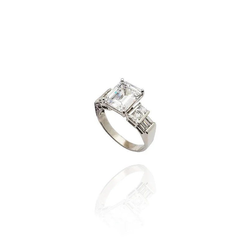 engagement-unique-sapphire-ring-Emerald Cut Bezel Accent CZ Engagement Ring (14K)