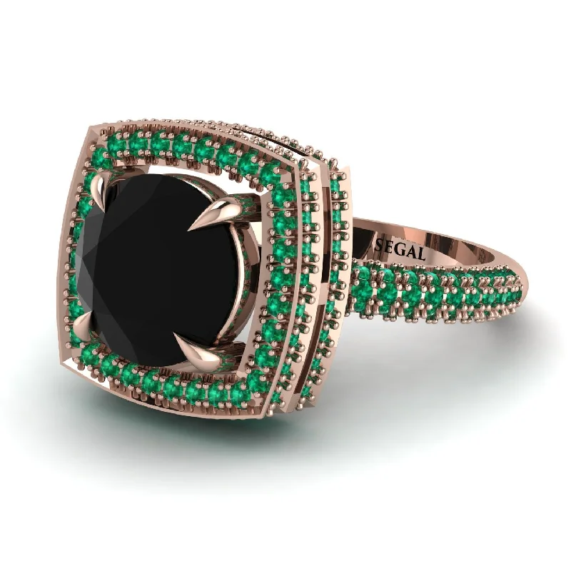 engagement-asscher-cut-emerald-ring-Round Black Diamond Double Halo Engagement Ring - Kayleigh No. 23