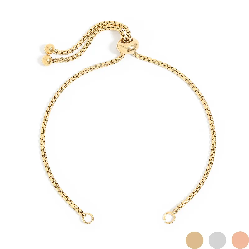 Ladies bracelets with petal charms -18K Gold PVD Stainless Steel Adjustable Bead Cinch Bolo Chain Bracelet / ENC0006