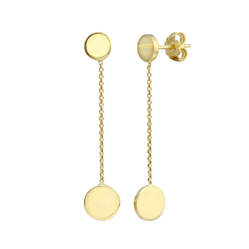 ladies-gemstone-pearl-earrings-Gold Plated 925 Sterling Silver 2 Disc Connected with Chain Earring - VGE1GP