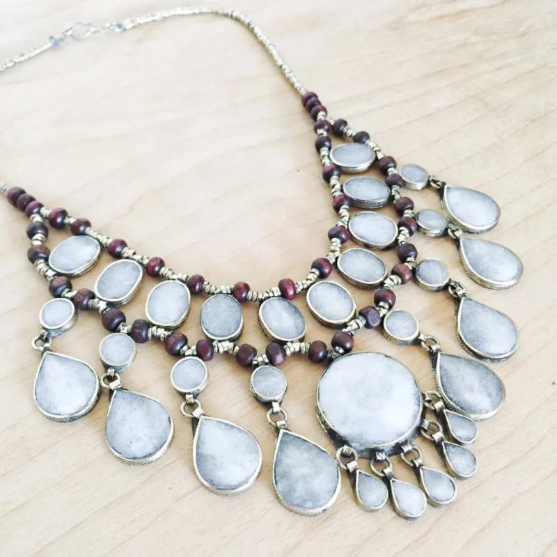 Ladies necklaces with moonstone -Tribal grey stone boho necklace