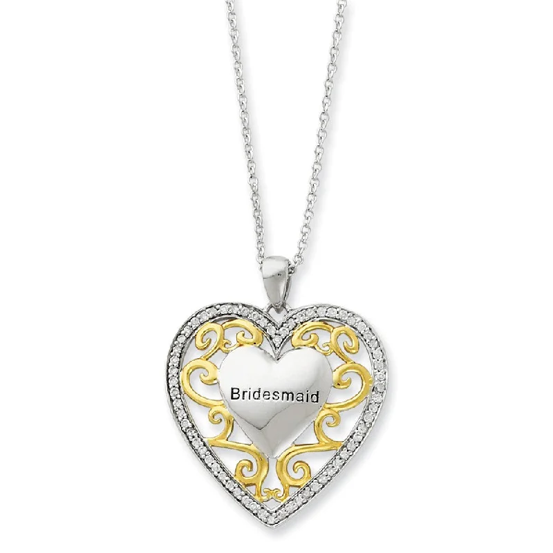 Ladies necklaces silver tone -Rhodium & Gold Tone Plated Silver, CZ Bridesmaid Necklace, 18 Inch