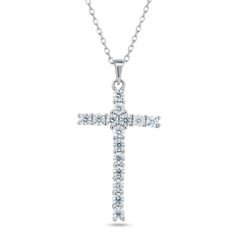 Ladies necklaces with meteor pendants -Silver Rhodium 925 Cross Moissanite Necklace