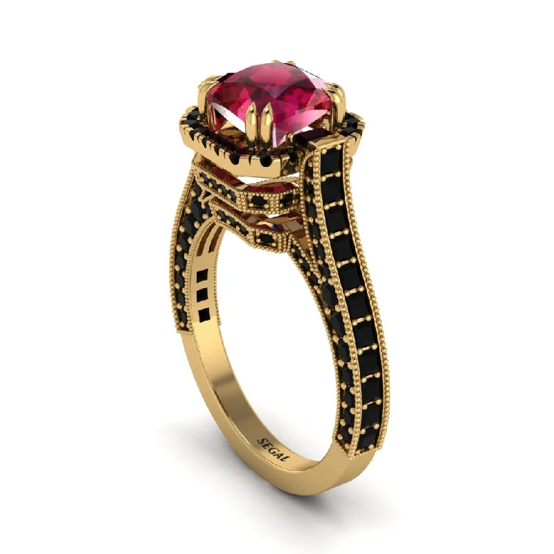 engagement-marquise-cut-silver-ring-Ruby Three Halo Milgrain Engagement Ring - Mira No. 40