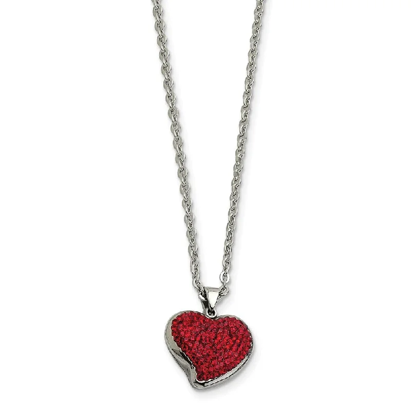 Ladies necklaces chic aesthetic -Stainless Steel and Red Crystal Heart Necklace - 22 Inch