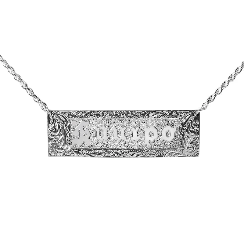 Ladies necklaces with moonstone -Sterling Silver Custom-Made ID Necklace Raise Letter with Scroll Engraving 20mm