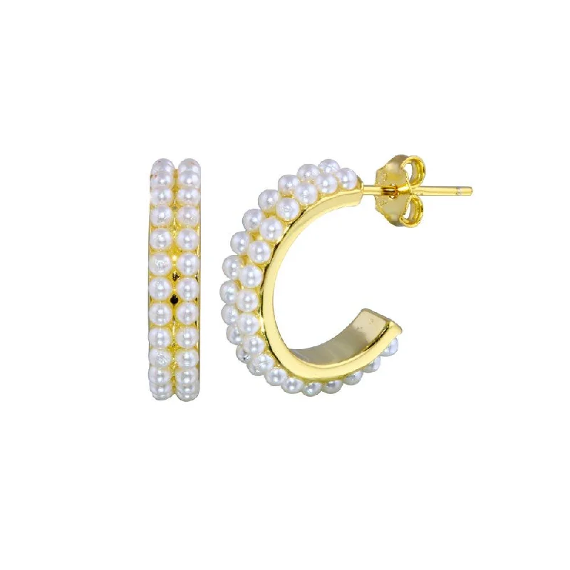 ladies-custom-pearl-earrings-Gold Plated 925 Sterling Silver Pearl Hoop Earring - BGE00687