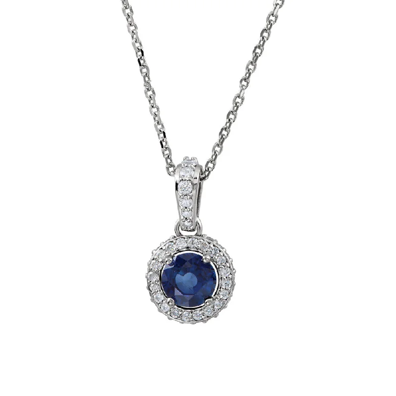 Ladies necklaces with zircon -Sapphire & 1/4 Ctw Diamond Entourage 14k White Gold Necklace, 18 Inch