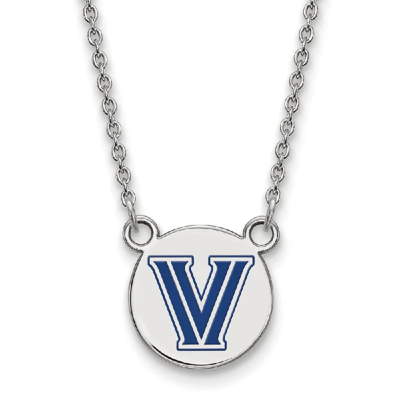 Ladies necklaces with music note pendants -Sterling Silver Villanova U Small Enamel Disc Pendant Necklace