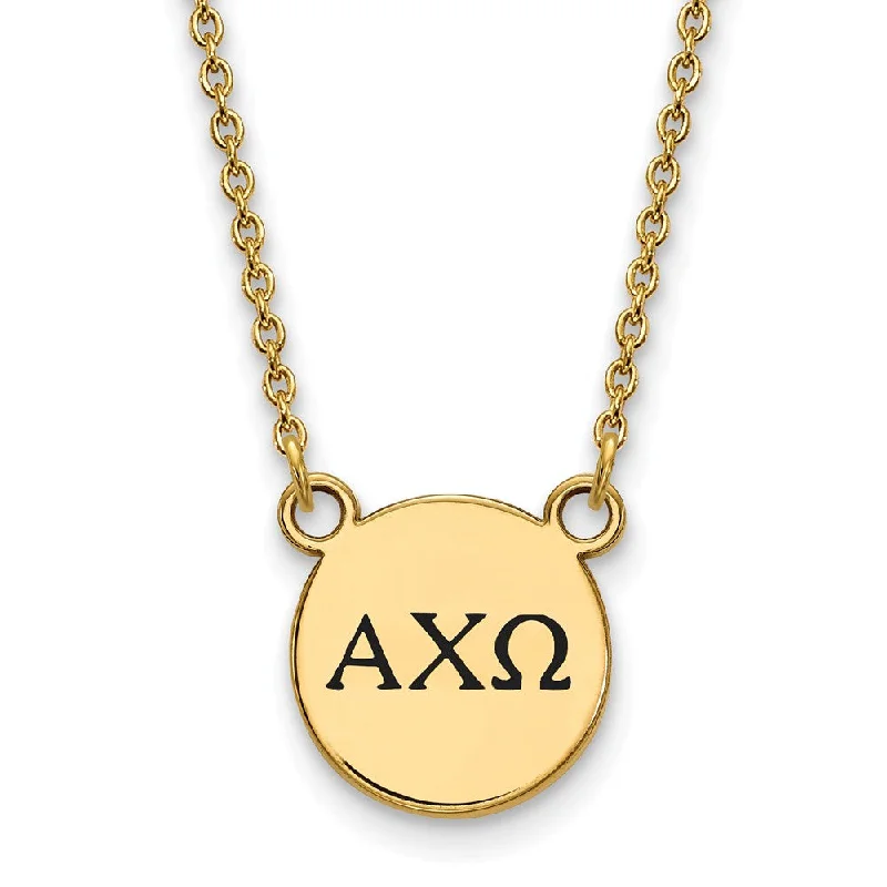 Ladies necklaces with dog pendants -14K Plated Silver Alpha Chi Omega Small Enamel Greek Letters Necklace