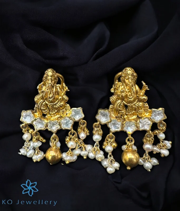 ladies-flower-rose-gold-earrings-The Gajapati Silver Jadau Earrings