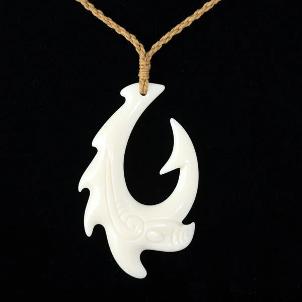 Ladies necklaces with sodalite -Cow Bone Handcrafted Fish Hook with scroll engraving Necklace