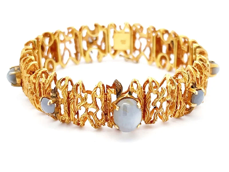 Ladies bracelets high shine -Purple Grey Star Sapphire Statement Bracelet in 18k Yellow Gold