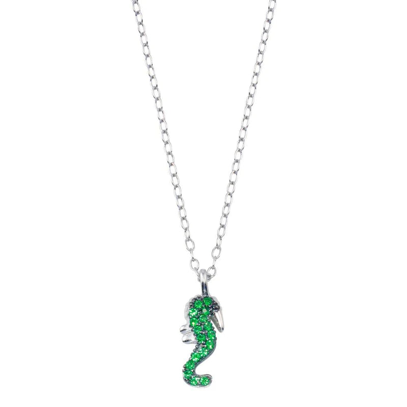 Ladies necklaces for adventures -Silver 925 Rhodium Plated Green Seahorse Necklace