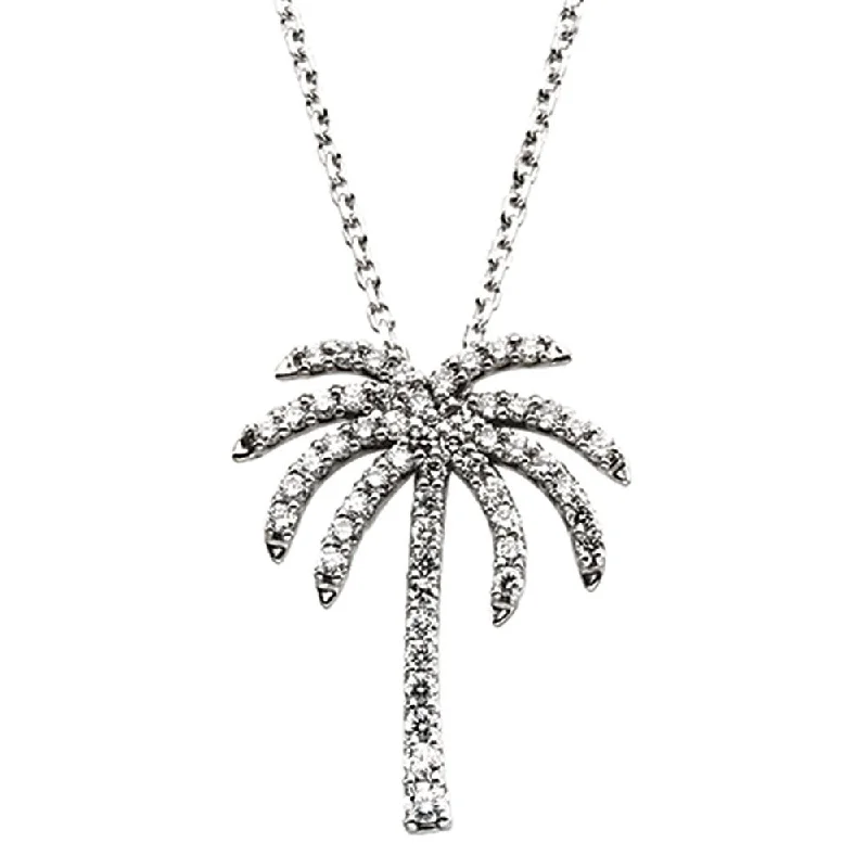 Ladies necklaces with serpentine -1/3 cttw Diamond Palm Tree Necklace in 14k White Gold