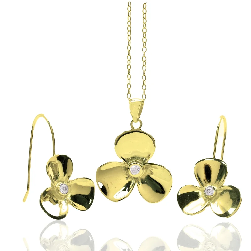 ladies-moon-chandelier-earrings-Clearance-Silver 925 Gold Plated Flower CZ Hook Earring and Necklace Set - STS00243