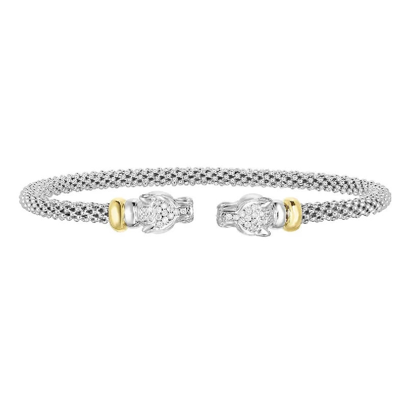 Ladies bracelets with white opal -STERLING SILVER AND GOLD BANGLE BRACELET WITH PANTHERS AND DIAMONDS, .15 CT TW