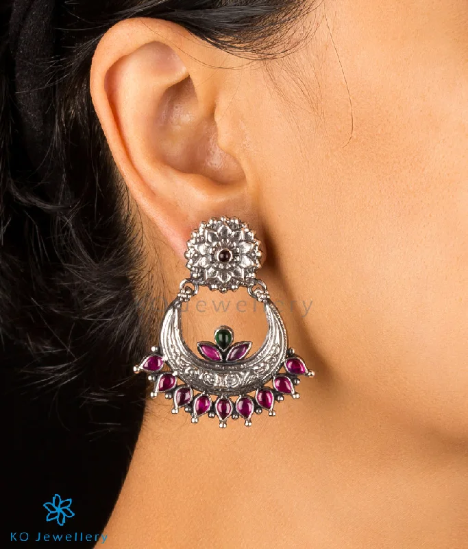 ladies-diamond-rose-gold-earrings-The Param Silver Chand Bali Earrings(Oxidised)