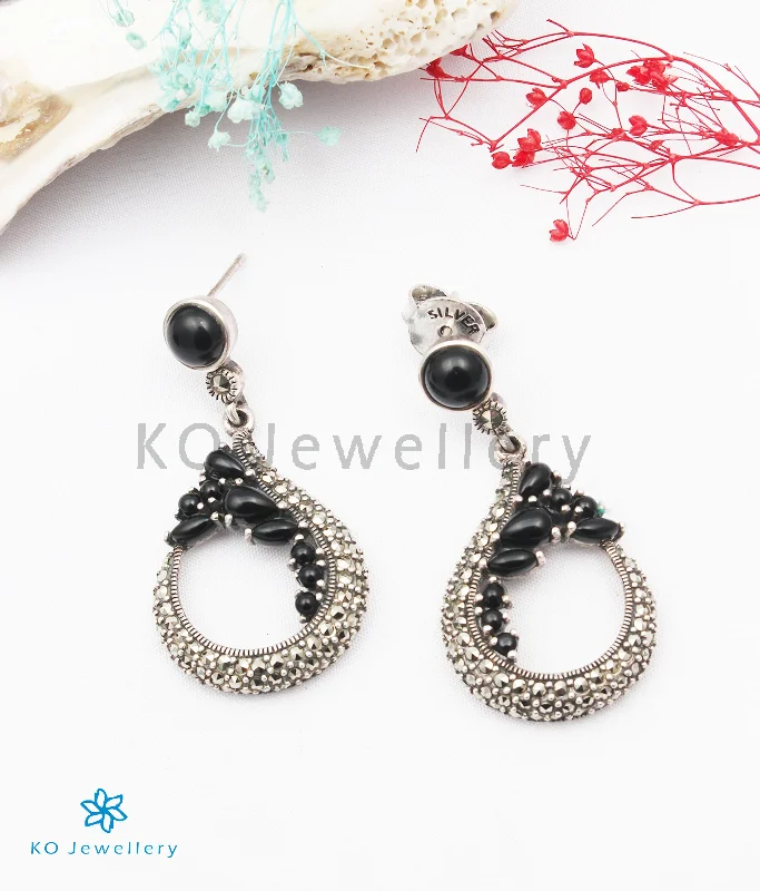 ladies-elegant-rose-gold-earrings-The Rosa Silver Marcasite Earrings (Black)