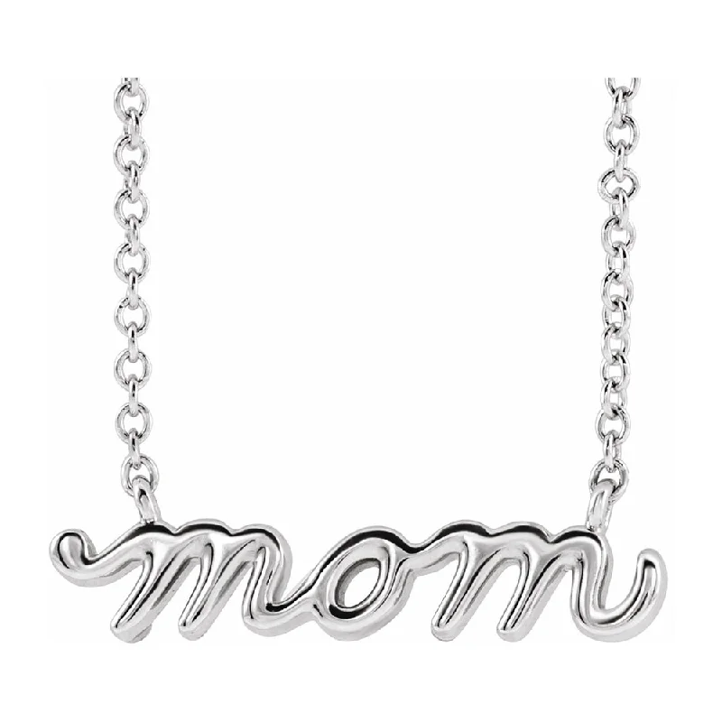 Ladies necklaces artistic chains -14K White Gold Petite Mom Script Necklace, 16 Inch or 18 Inch