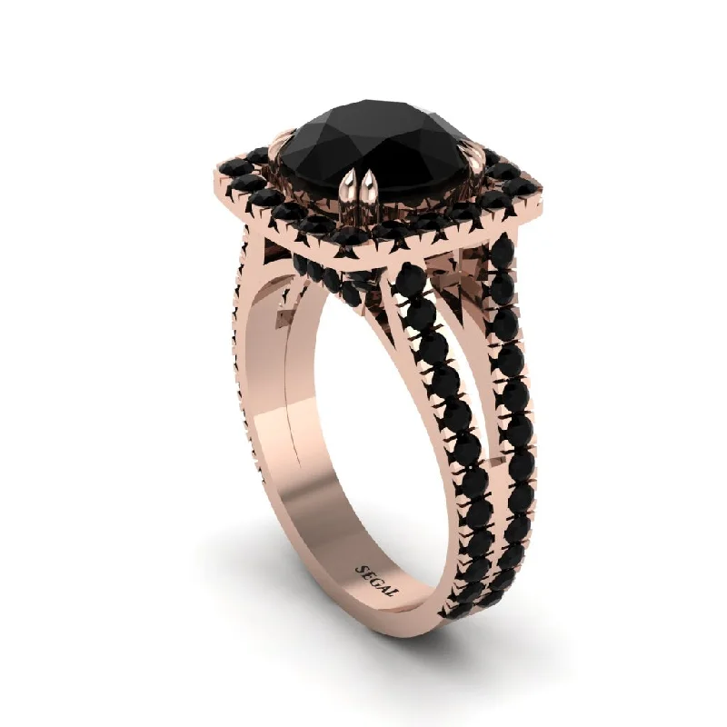 engagement-pearl-handmade-ring-Black Diamond Pave Split Shank Engagement Ring - Averie No. 38