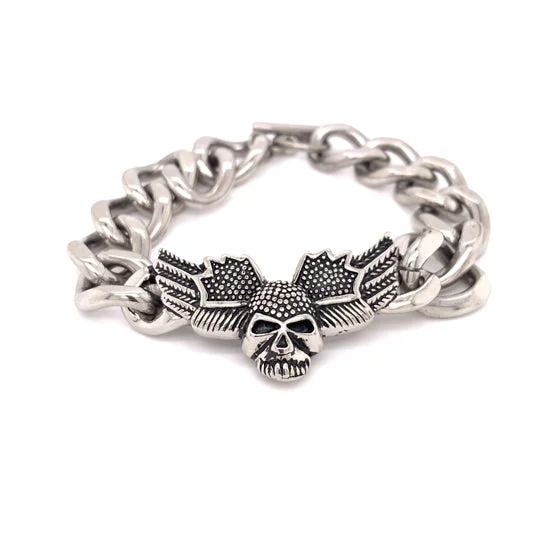 Ladies bracelets quiet luxury -Stainless Steel Skull Wings Bracelet / BCJ0155