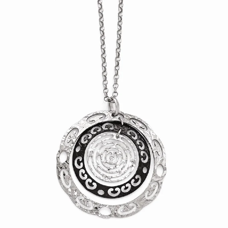 Ladies necklaces organic shapes -Two Tone Cutout Circle Necklace in Black Plated Sterling Silver, 18 in