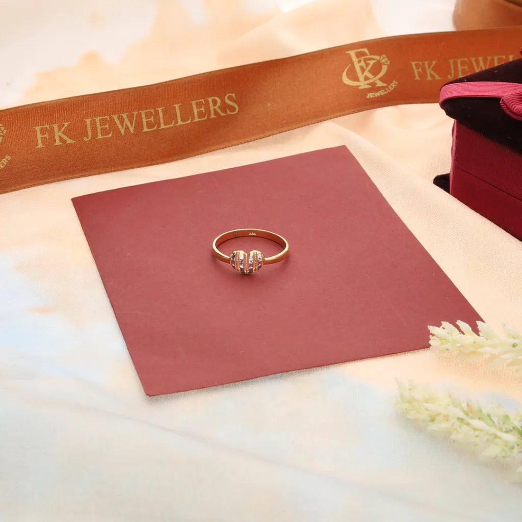 ladies-emerald-cut-rose-gold-rings-Gold Dual Tone Heart Shaped Ring 18KT - FKJRN18K7338