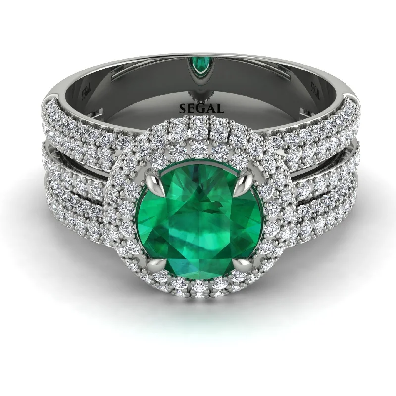 engagement-white-gold-halo-ring-Emerald Halo Luxury Pave Engagement Ring - Sierra No. 6