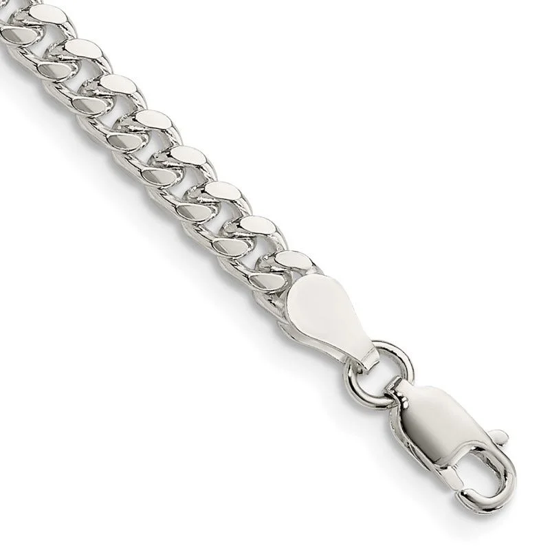 Ladies bracelets for sketch artists -Sterling Silver 4mm Domed w/ Side D/C Curb Chain Bracelet