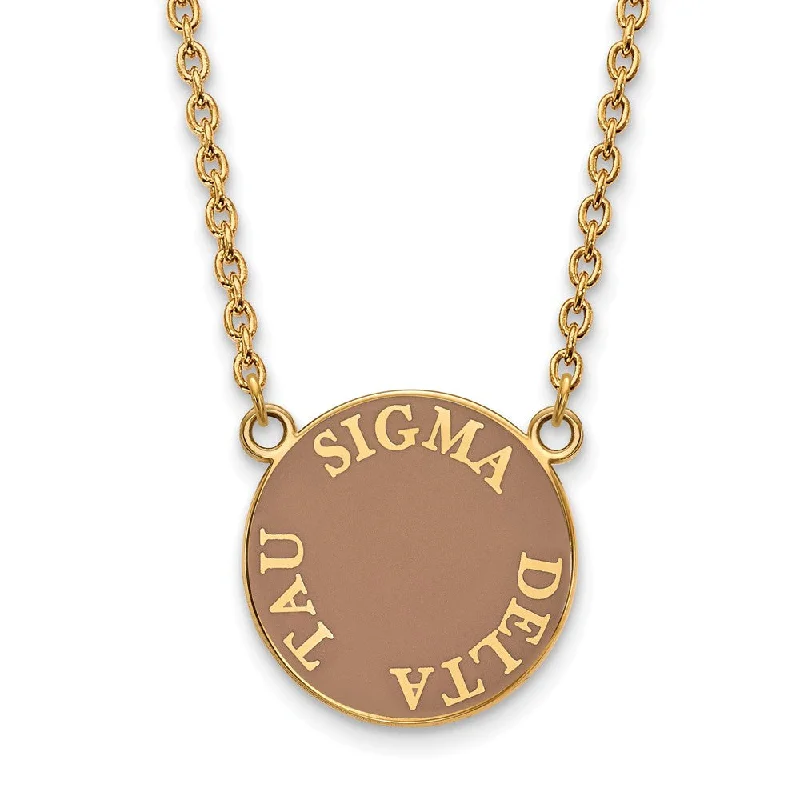 Ladies necklaces with butterfly pendants -14K Plated Silver Sigma Delta Tau Large Enamel Disc Necklace