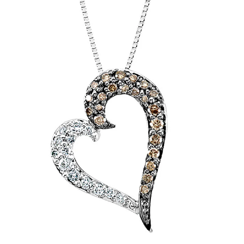 Ladies necklaces with prehnite -White and Brown Diamond Heart Necklace in 14k White Gold