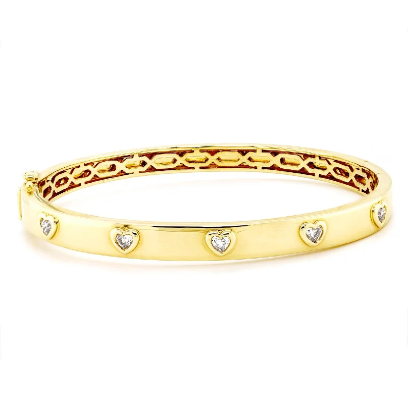 Ladies bracelets for relaxed vibes -YELLOW GOLD BANGLE BRACELET WITH HEART SHAPED DIAMONDS, .53 CT TW