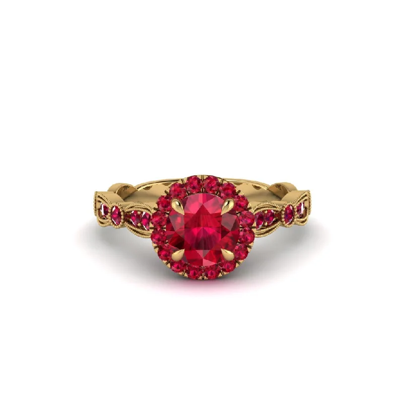 engagement-silver-modern-ring-Round Cut Ruby Radiant Eternity Engagement Ring - Kamryn No. 55