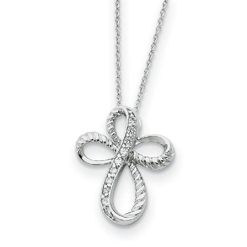 Ladies necklaces for adventurers -Rhodium Plated Sterling Silver & CZ Endless Hope Cross Necklace, 18in