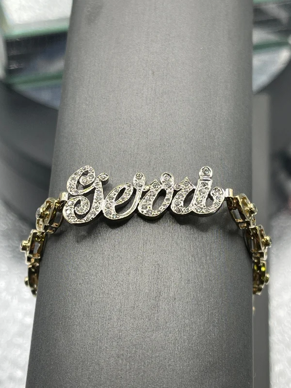 Ladies bracelets gritty texture -Ladies 14 Karat Solid Yellow Gold and Diamond Gerri Bracelet