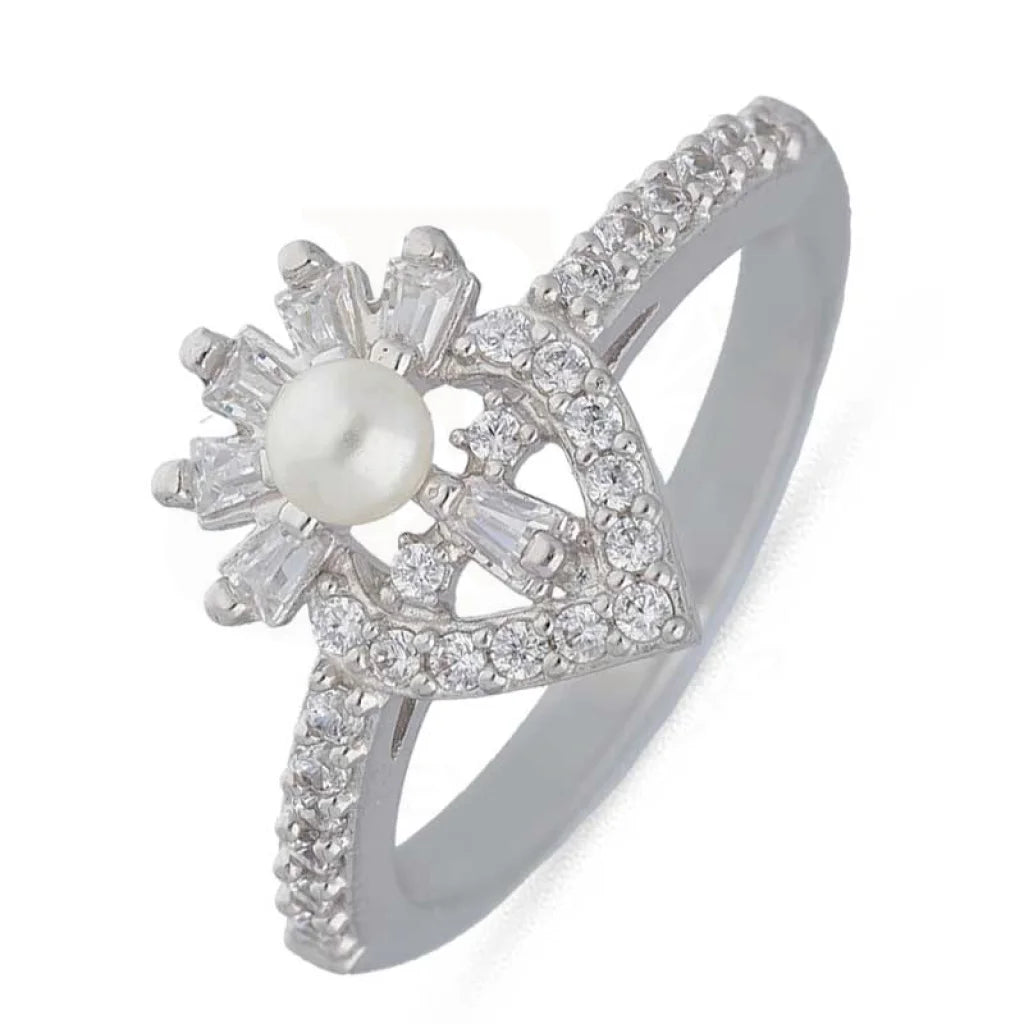 ladies-silver-rings-Sterling Silver 925 Flower Shaped Pearl Ring - FKJRNSL3532